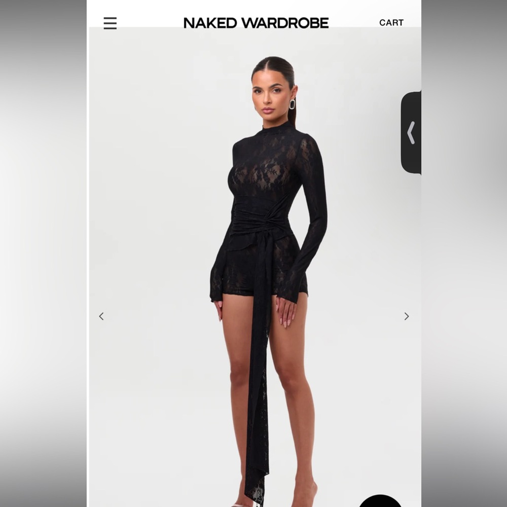 Naked Wardrobe Black Lace Long Sleeve AND shorts